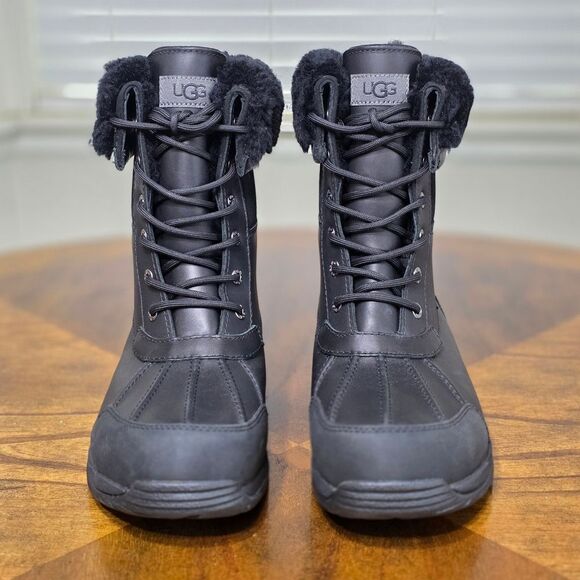 UGG Butte Waterproof Men's Black Boots Size 11 Convertible Leather Fur Lined New - Picture 3 of 12